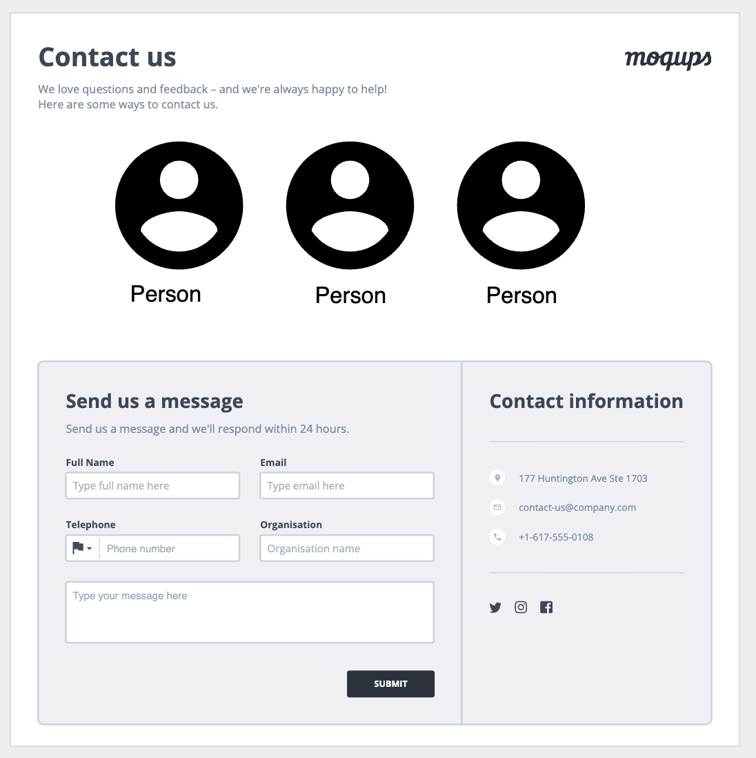 Contact Us wireframe